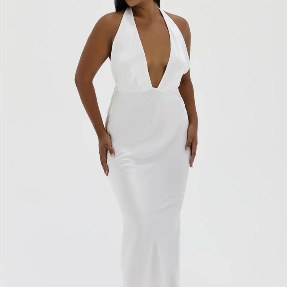 Natalie Rolt Angelica Dress— White backless halter gown